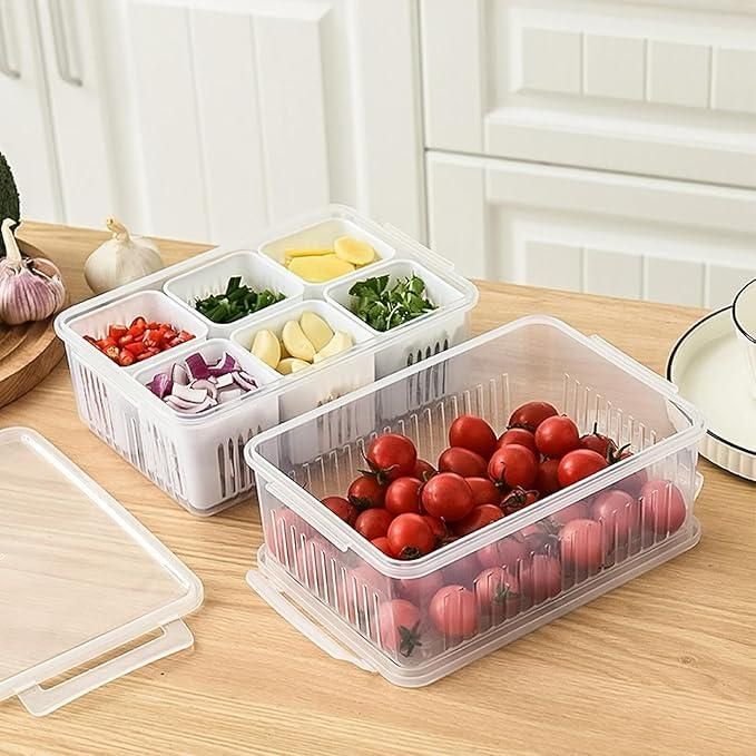 Refrigerator Storage Box 4/6 Compartment Food Vegetable and Fruit Storage Boxs Fridge Organiser Kitchen Storage Containers