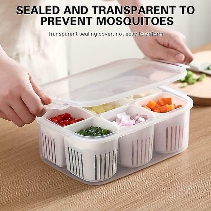 Refrigerator Storage Box 4/6 Compartment Food Vegetable and Fruit Storage Boxs Fridge Organiser Kitchen Storage Containers