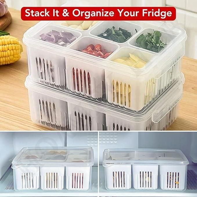 Refrigerator Storage Box 4/6 Compartment Food Vegetable and Fruit Storage Boxs Fridge Organiser Kitchen Storage Containers
