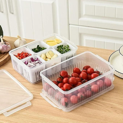 Refrigerator Storage Box 4/6 Compartment Food Vegetable and Fruit Storage Boxs Fridge Organiser Kitchen Storage Containers